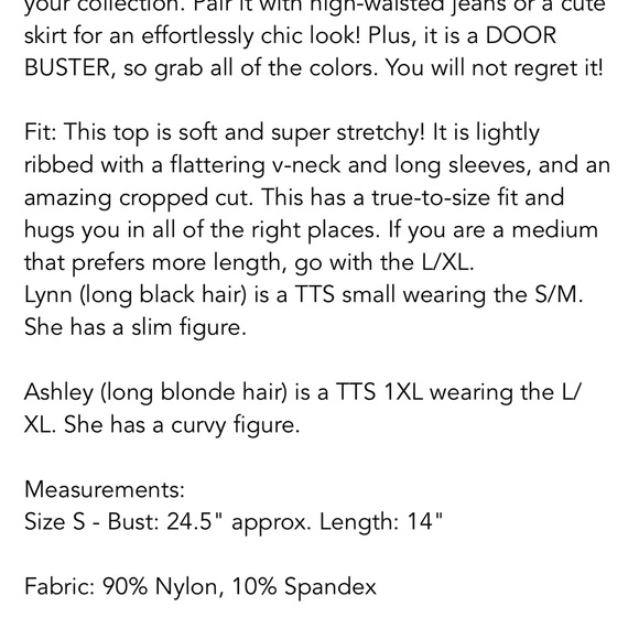 NEW Zenana Fitted Long Sleeve Crop Top size S/M - beige only - Picture 5 of 5